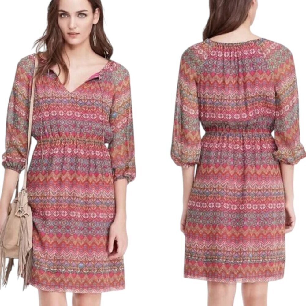 Diane Von Furstenberg Parry Silk Pink Print Elbow Sleeve Dress